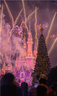 抖音迪士尼城堡夜晚壁纸烟花背景图片 迪士尼城堡夜晚壁纸烟花背景图片